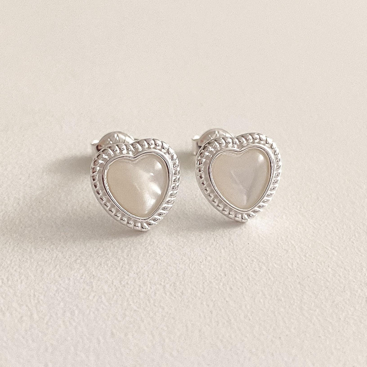 Mother of Pearl Milgrain Heart Stud Earrings