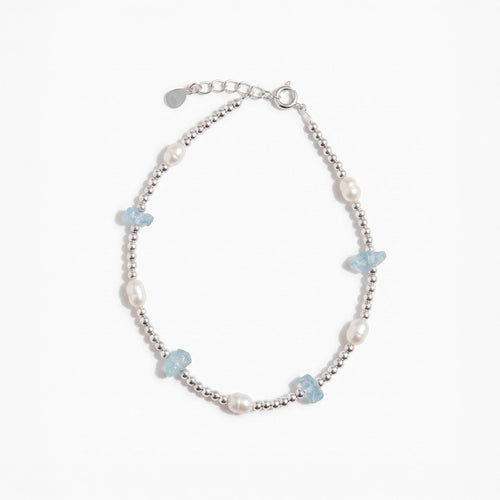 Aquamarine & Freshwater Pearl Beaded Bracelet