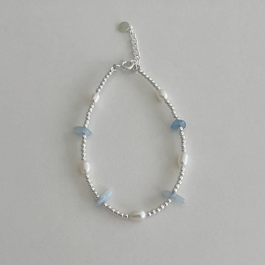 Aquamarine & Freshwater Pearl Beaded Bracelet