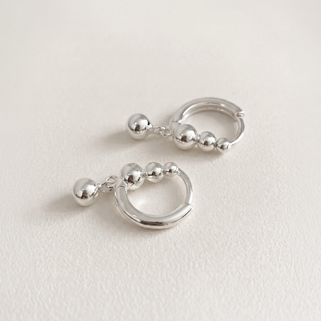 Silver Ball Charm Huggie Earrings