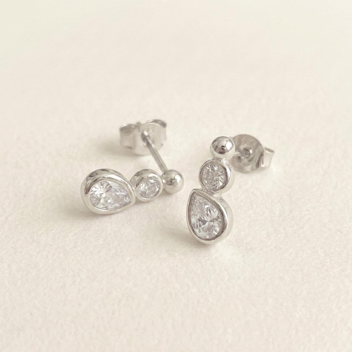 Double CZ Teardrop Stud Earrings