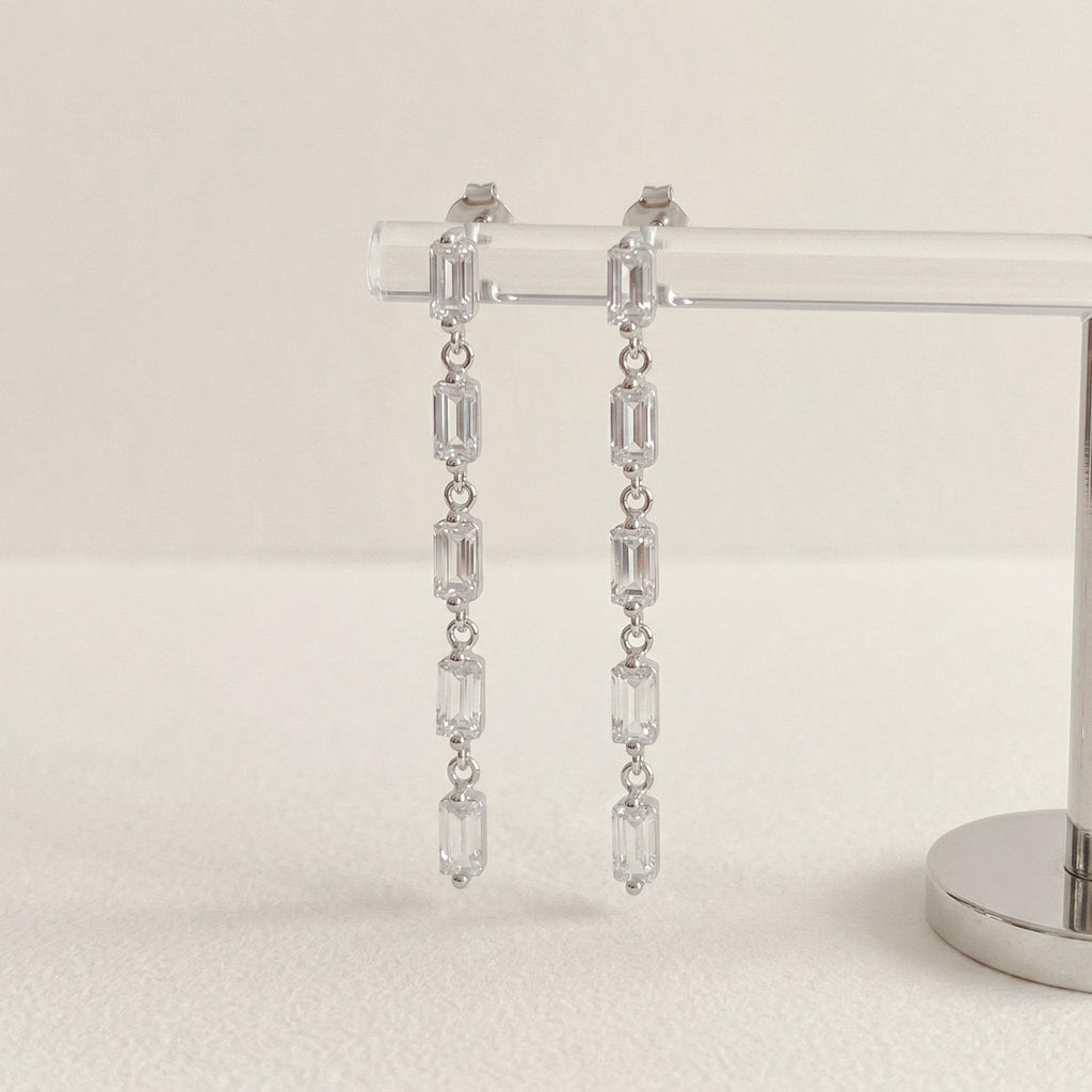 Baguette CZ Linear Drop Earrings