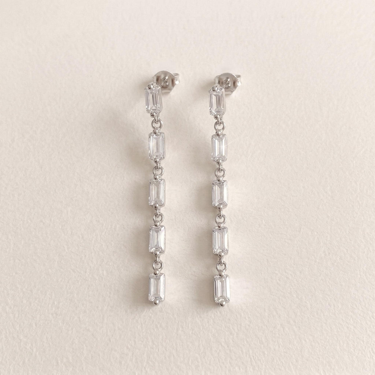 Baguette CZ Linear Drop Earrings