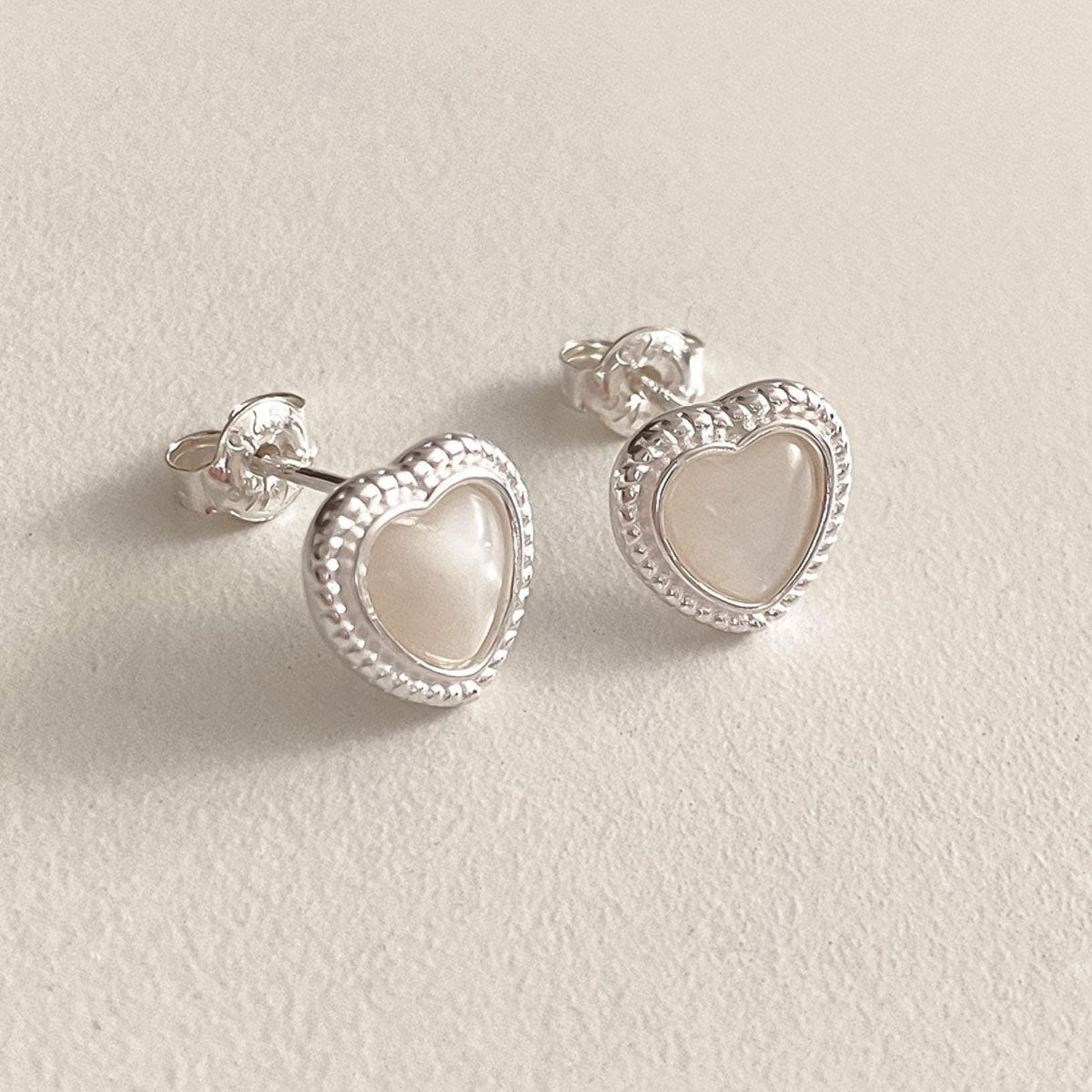 Mother of Pearl Milgrain Heart Stud Earrings