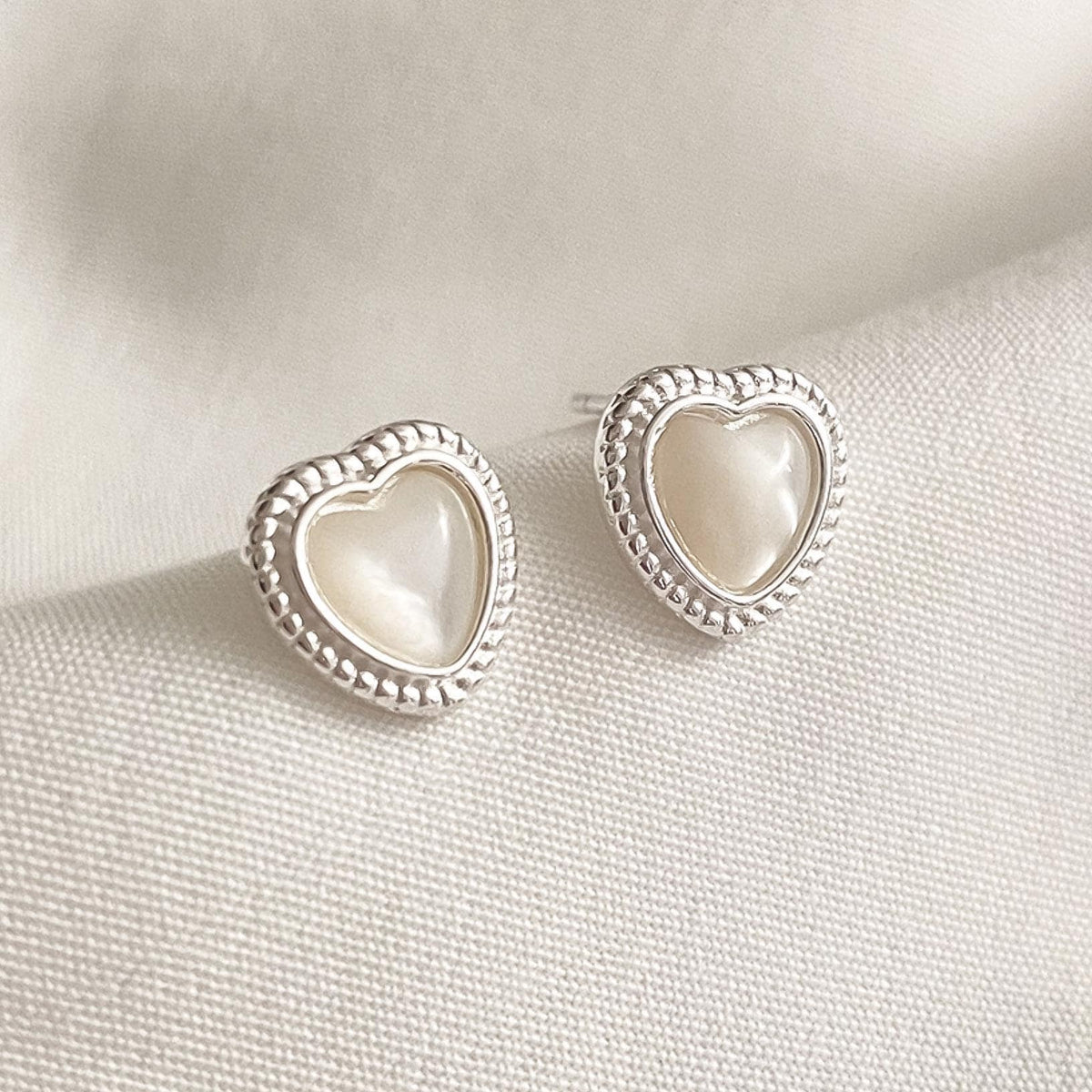 Mother of Pearl Milgrain Heart Stud Earrings