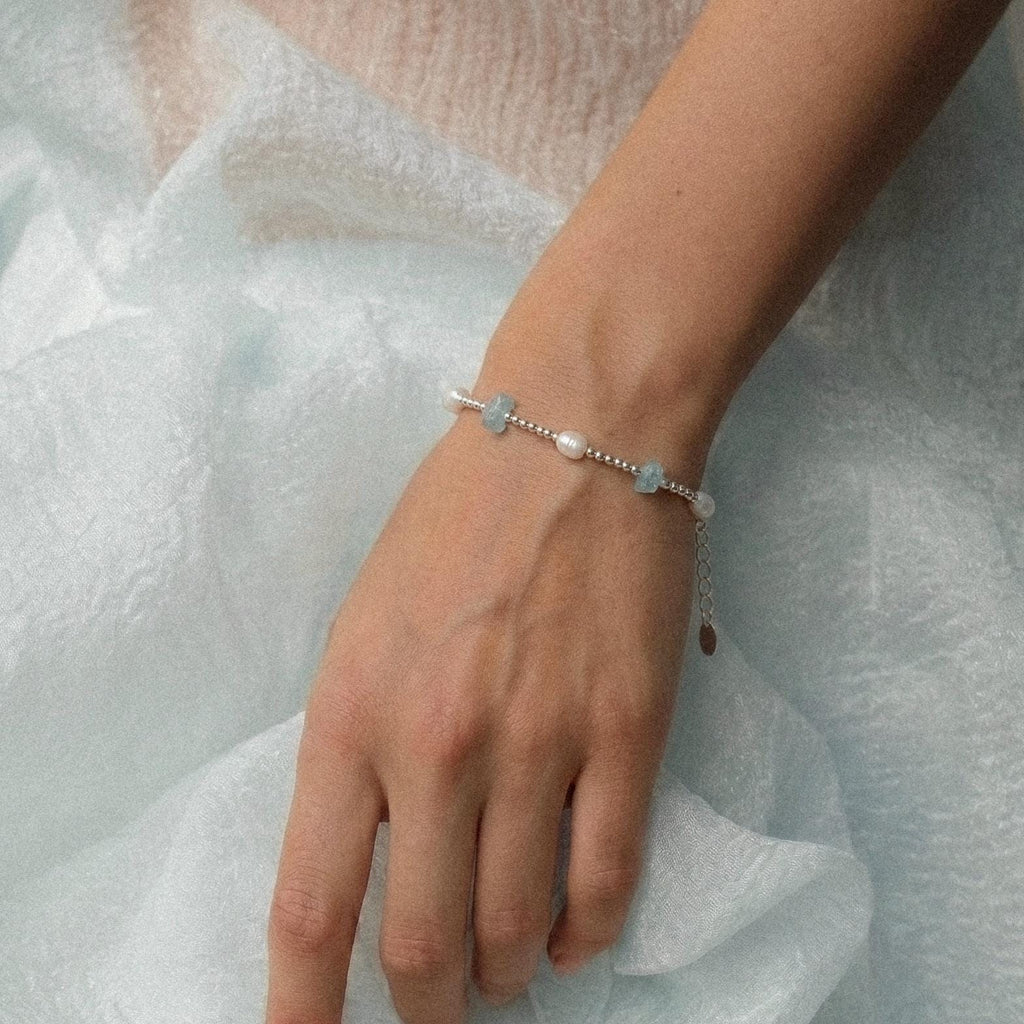 Aquamarine & Freshwater Pearl Beaded Bracelet